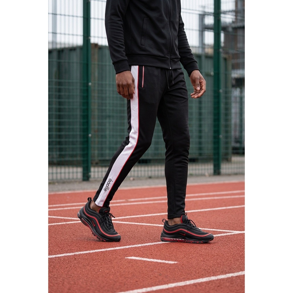 Streetwear Jogger Pants Men Black White Red Side Stripe Track Pants Lg Y2K Retro